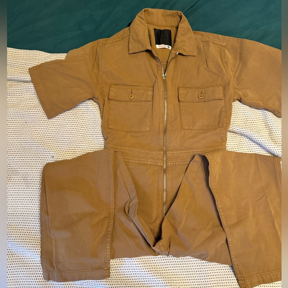 DSTLD Tan Utility Jumpsuit with Collared Neckline XS $198 Sundry NWOT - Picture 4 of 4